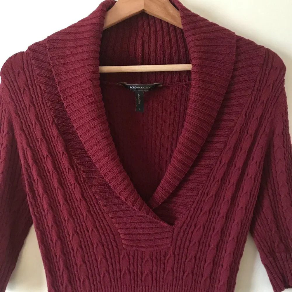 BCBG Merlot Bodycon V-Neck Sweater Dress, Size M - Picture 5 of 8